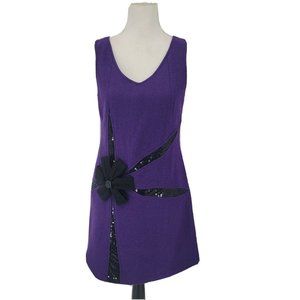 Vesade New York Wool Blend Dress Purple Black Sequin Flower Applique Sleeveless